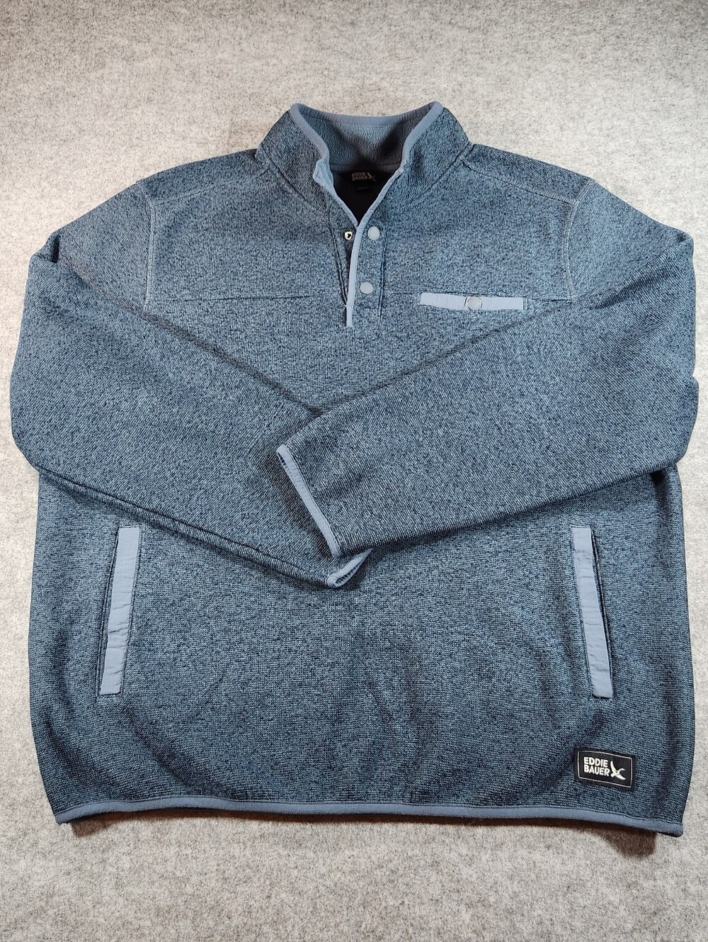 Eddie Bauer Men's Blue Heather Quarter-Snap Fleece Pullover Size XL